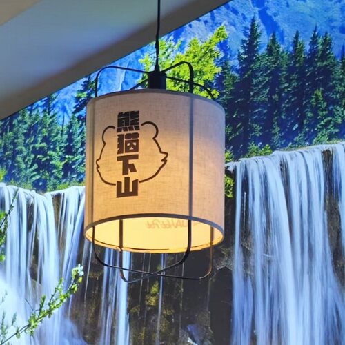 新中式网红火锅餐饮店熊猫下山灯笼带射灯中国风民宿饭店餐厅吊灯