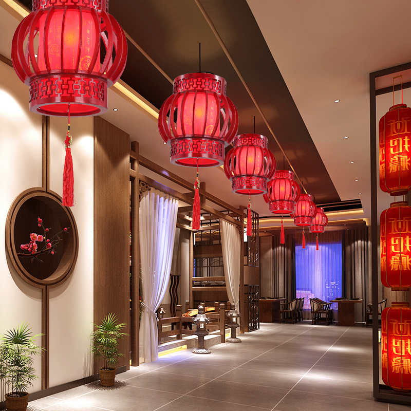中式小吊灯中国风茶楼餐厅灯现代古典火锅店仿古羊皮过道灯笼灯具_虎窝淘