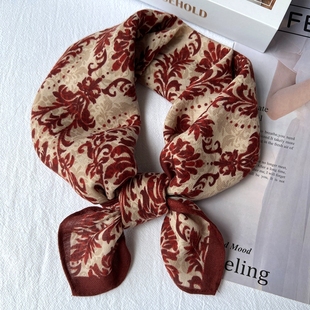 印花防晒装 时尚 饰领巾护颈围巾 新款 复古文艺小方巾女丝巾春秋夏季