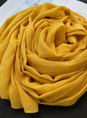 2025秋冬季新款棉麻围巾女士长款百搭保暖披肩两用亚麻丝巾姜黄色