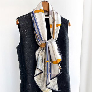 夏季短款长条棉麻围巾女薄款春秋百搭细窄装饰护颈椎小丝巾米白色