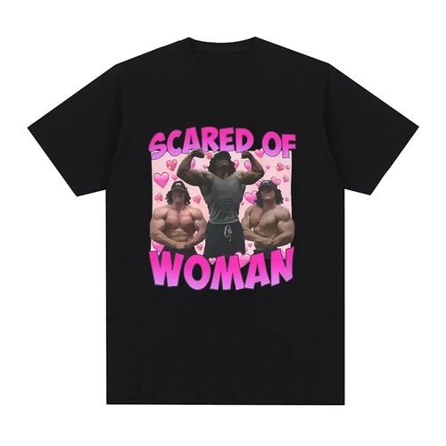 Sam Sulek Scared of Woman 健身爱好者图案短袖T恤男女休闲纯棉t