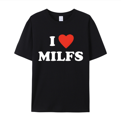 美潮I Love MILFs Heart心形短袖T恤男女宽松Oversized棉质上衣