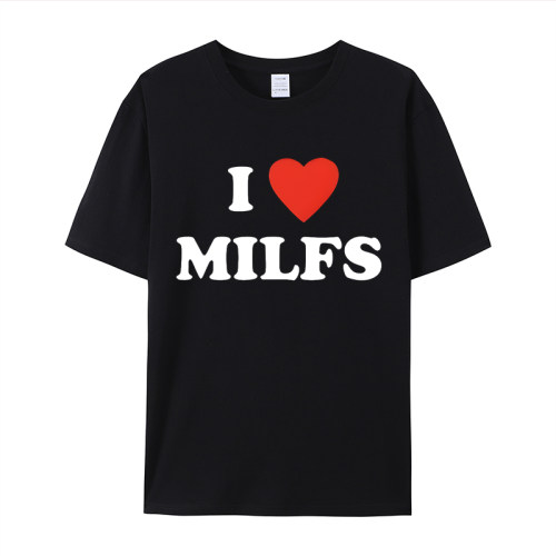 美潮I Love MILFs Heart心形短袖T恤男女宽松Oversized棉质上衣