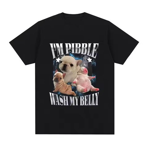 I'm Pibble Wash My Belly我来洗洗肚腩可爱的小狗印花短袖T恤男