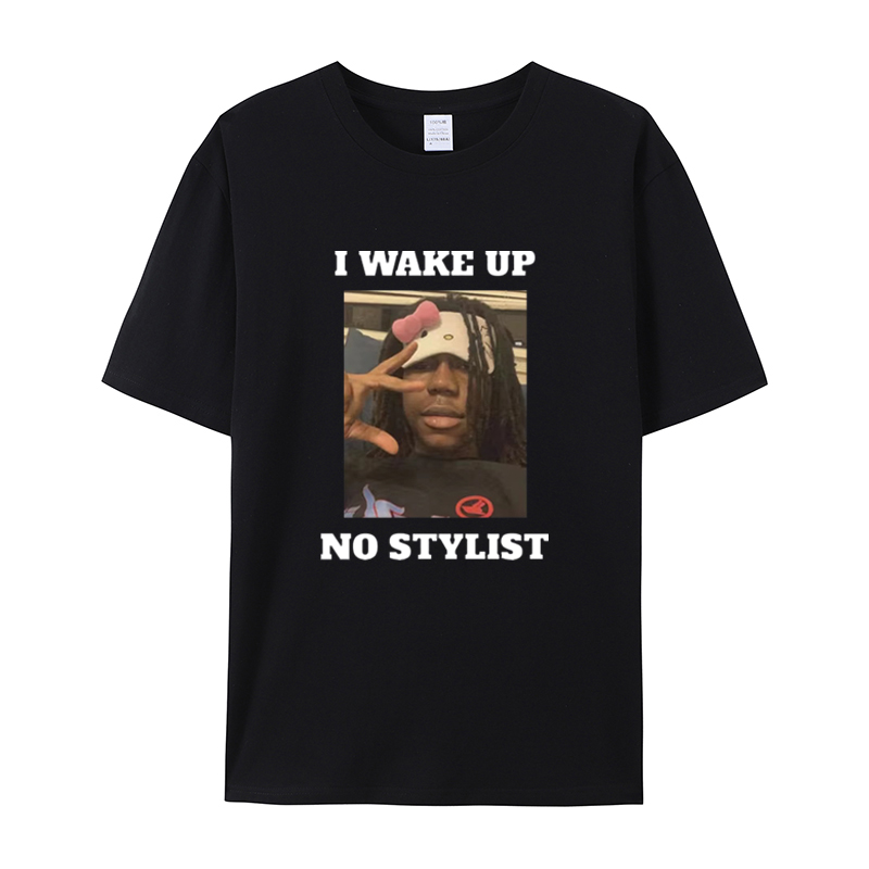 2025夏季潮流圆领T恤 I wake up no stylist 男女通搭宽松短袖