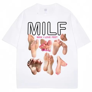 Love Feet Funny MILF 柔软棉质圆领休闲T恤街头装 Meme短袖 Man