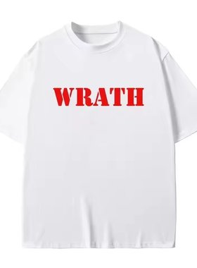 WRATH字母印花T恤自然选择标志设计情侣短袖大码尺寸男女上衣