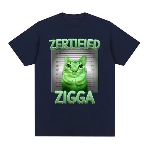 Zertified Zigga 外星人猫Meme T恤男女夏季时尚棉质休闲圆领短袖