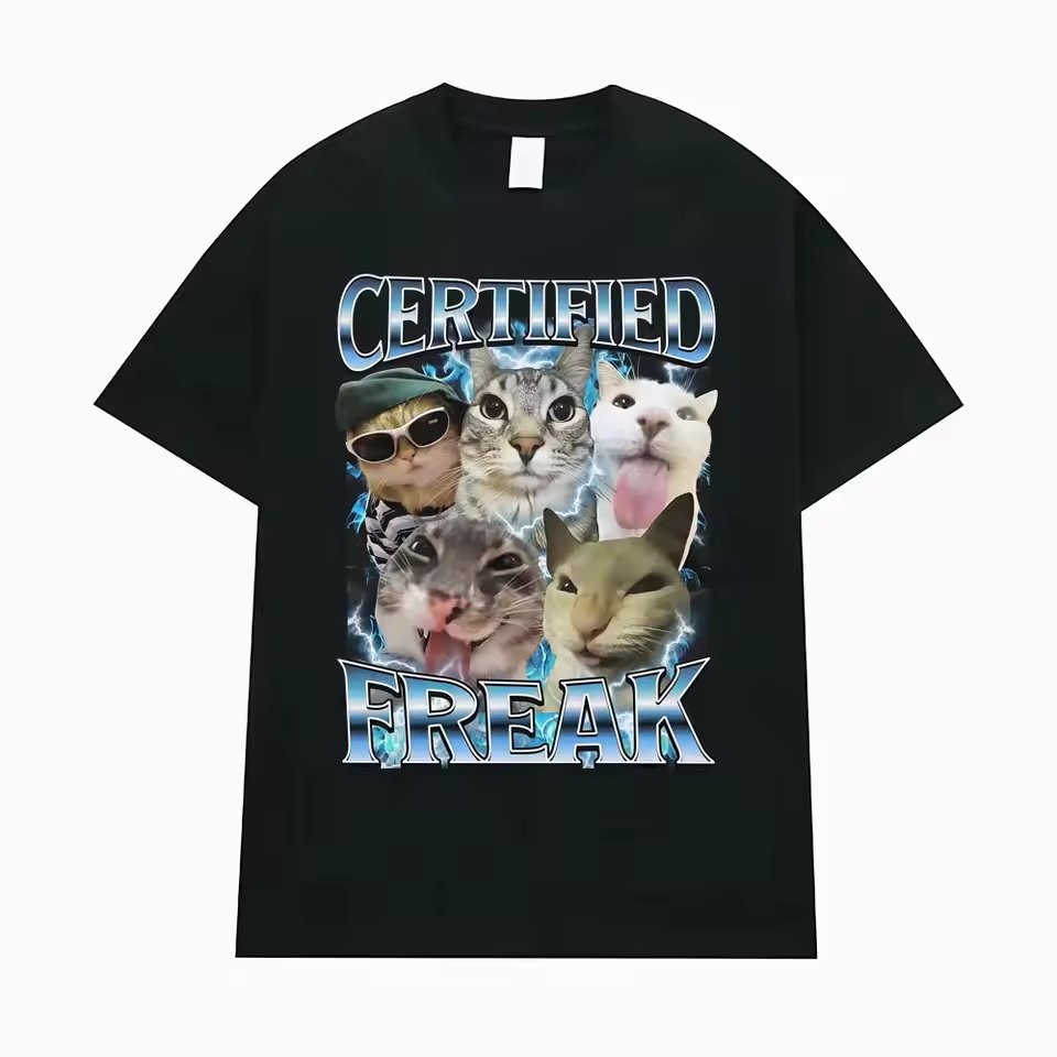 Certified Freak Funny Cat Meme TShirts男女时尚纯棉大学生短袖图片