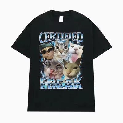 Certified Freak Funny Cat Meme TShirts男女时尚纯棉大学生短袖
