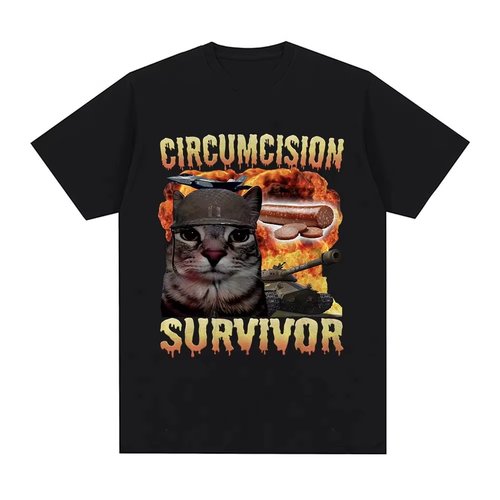 Circumcision Survivor Meme T Shirt卡通猫咪短袖T恤男女情侣款