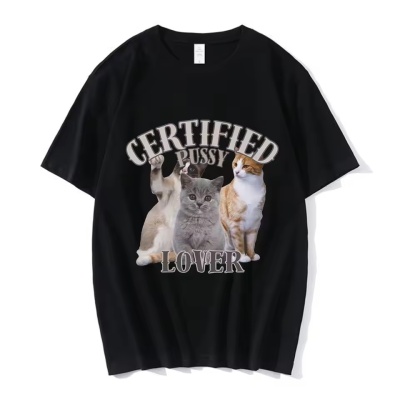 CerTified Pussy Lover Cat可爱猫咪印花潮流创意短袖T恤男女上衣