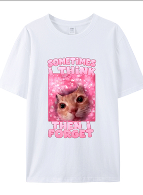 Then I Forget幽默仓鼠表情包圆领T恤男女即可印花宽松百搭短袖