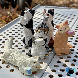 散货TOMY干杯猫咪晚酌醉酒喝酒三花奶牛折耳橘猫白猫摆件扭蛋玩具