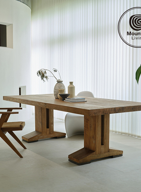 MountainLiving进口老柚木家具纯实木餐桌原木长桌家用中古风复古