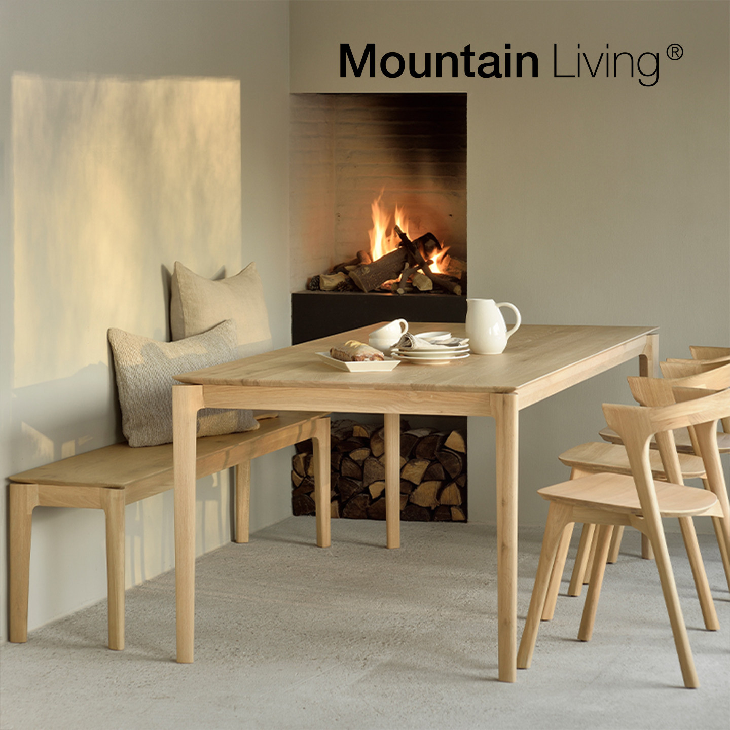 MountainLiving进口白橡木家具纯实木餐桌家庭长桌大板中古高级感