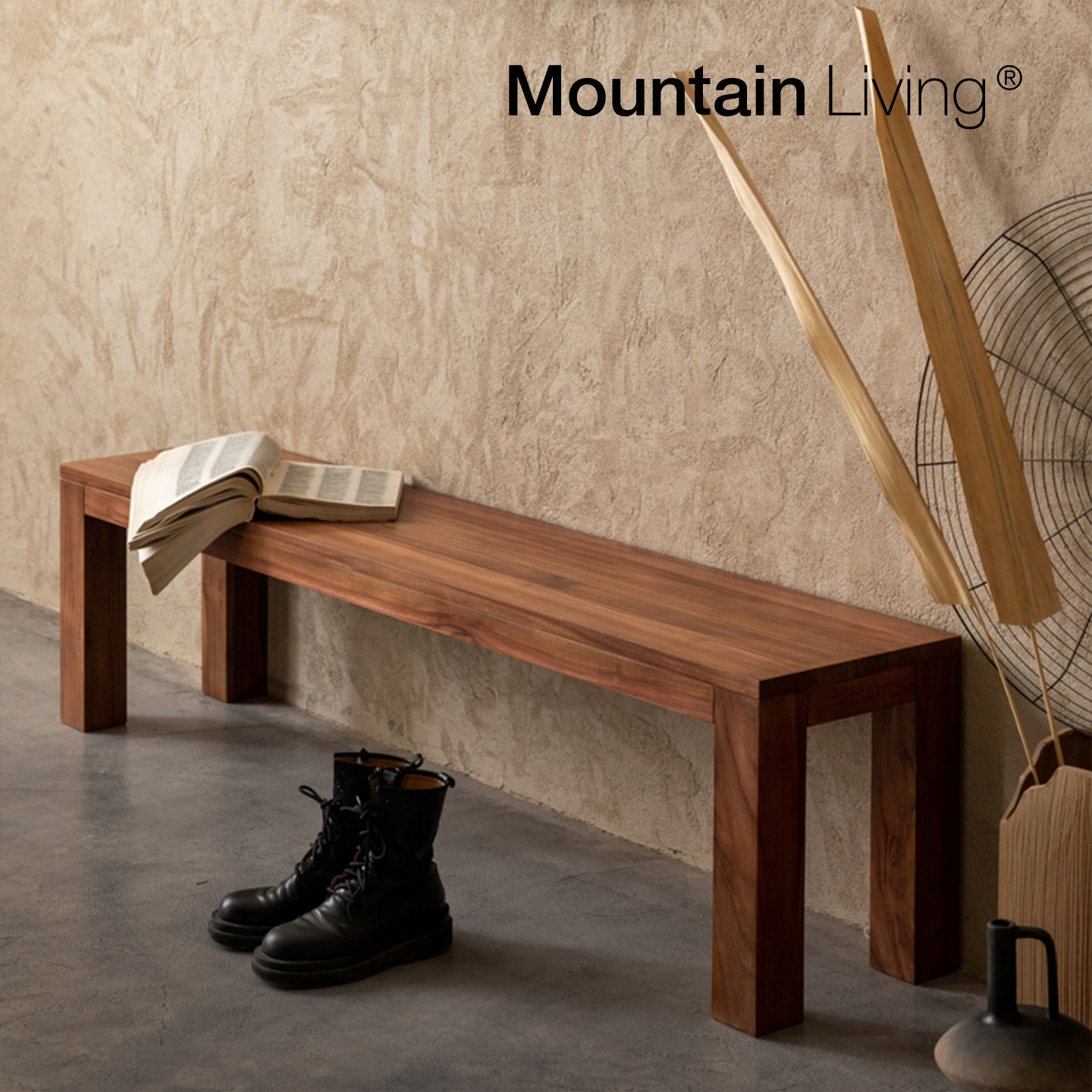 MountainLiving进口柚木家具原木长凳纯实木长条凳餐桌凳子中古风