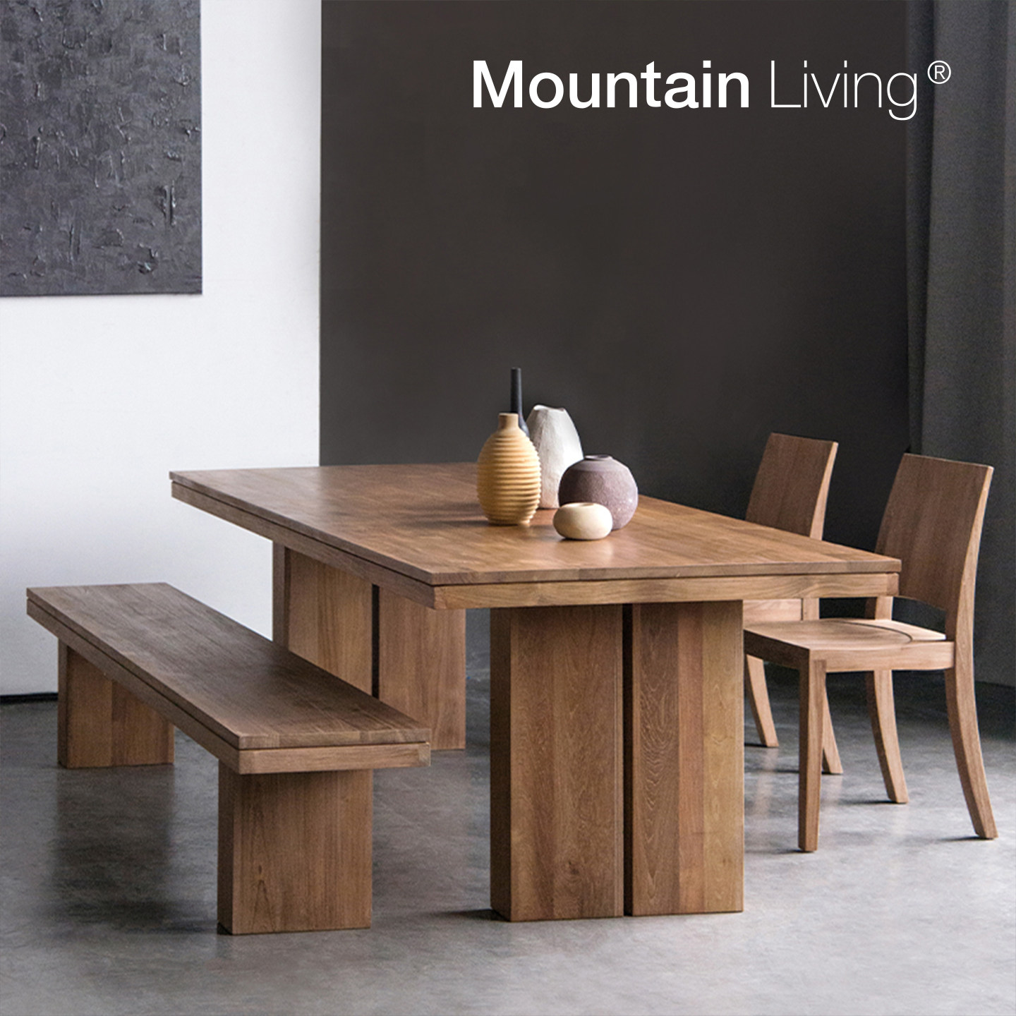 Mountainliving进口柚木家具纯实木餐桌长桌原木中古复古方桌家庭