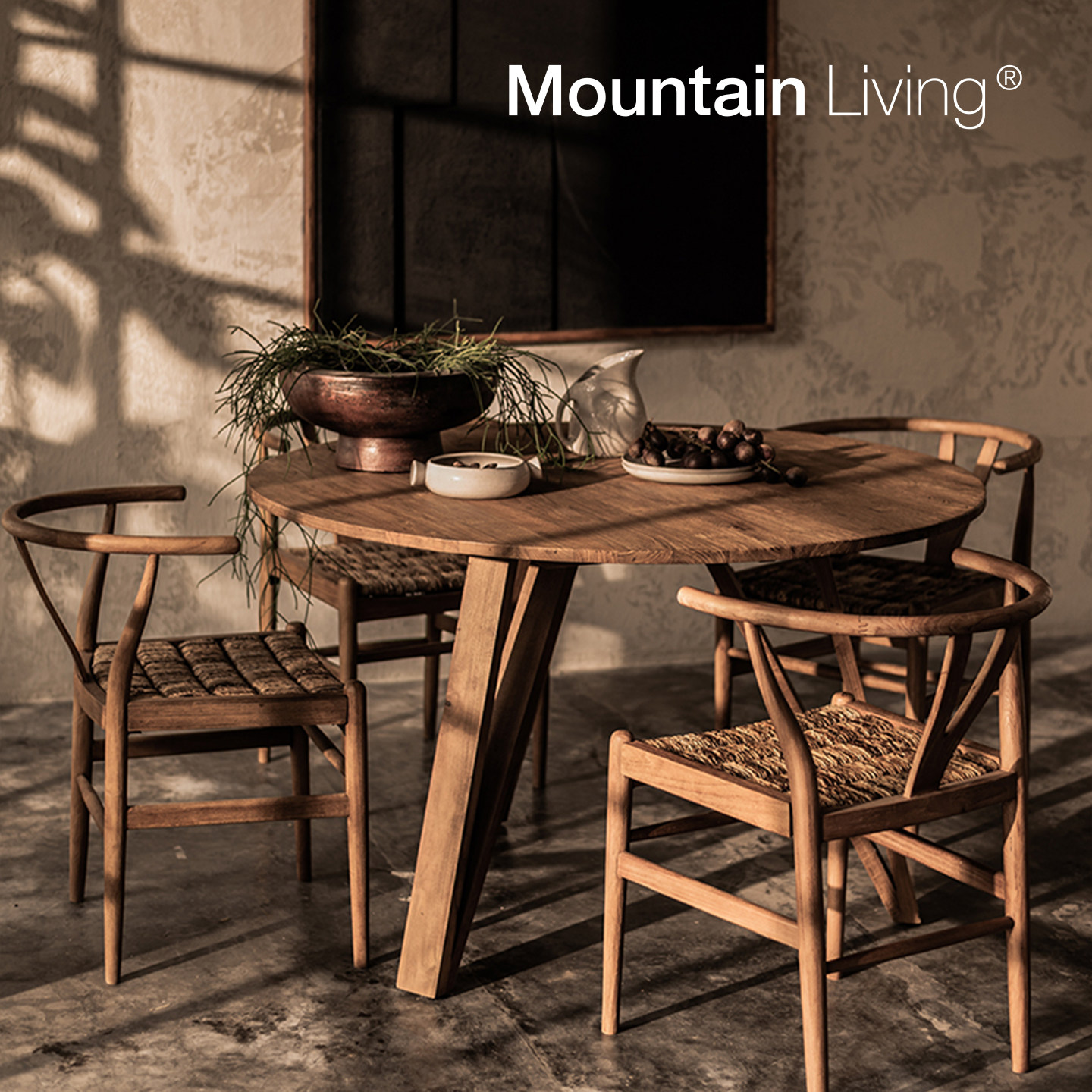 MountainLiving进口老柚木家具纯实木餐桌复古中古圆桌子家庭家用