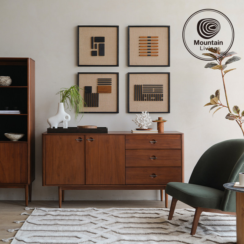 MountainLiving进口柚木家具实木餐边柜靠墙一体储物柜