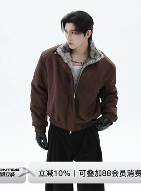 TURNTIDE 美式复古座山雕毛领棉服男加绒宽松短款棉衣bomber外套