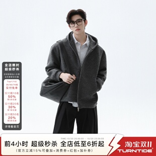 TURNTIDE「中性风 羊毛混纺」秋冬简约通勤高级连帽开衫卫衣外套