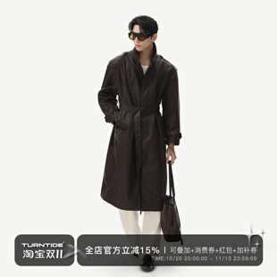 TURNTIDE 中古风英式油蜡做旧防水中长款风衣外套可立翻领大衣男