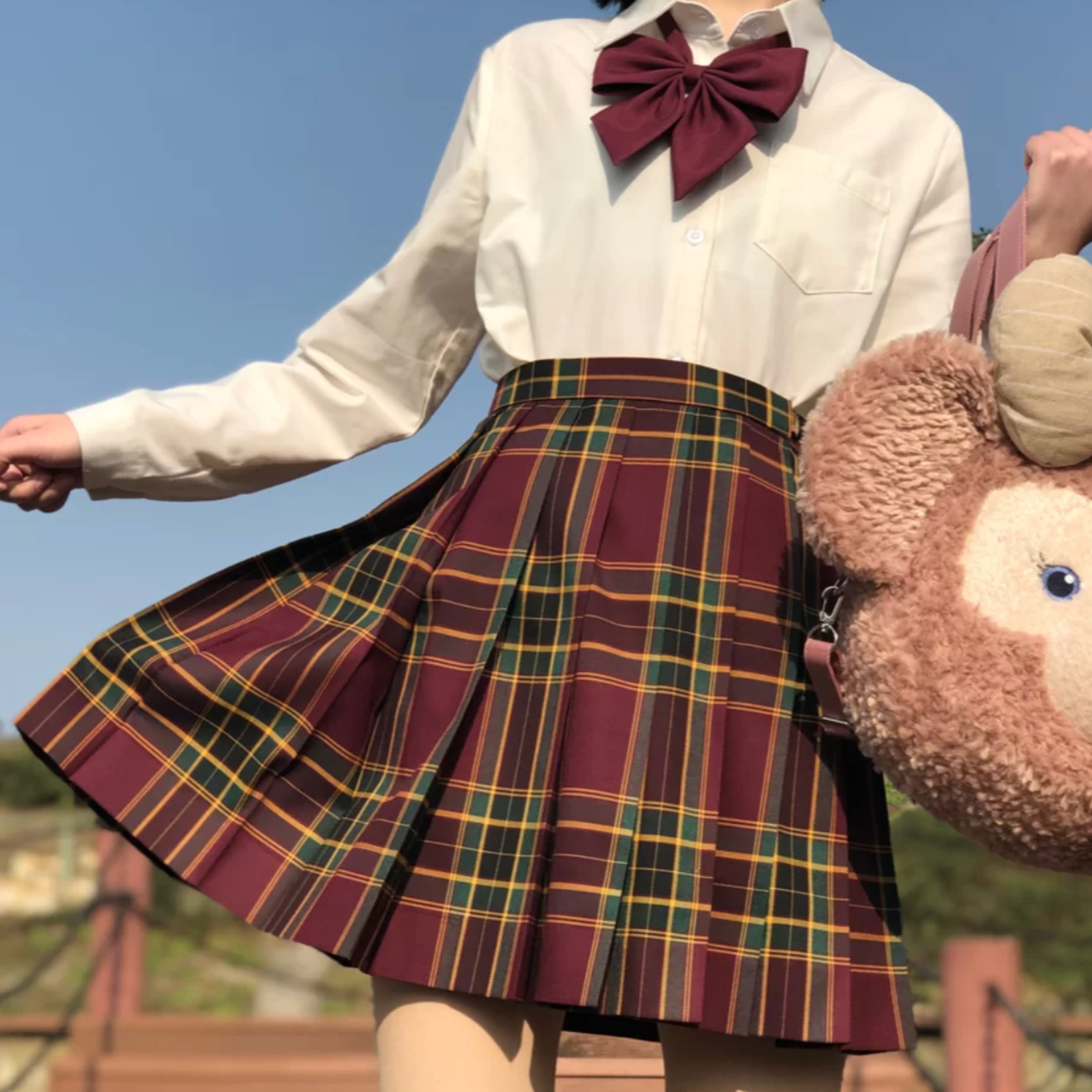 半袋麻豆 红绿格jk制服裙正统原创日式女学生半身裙高腰百褶裙夏
