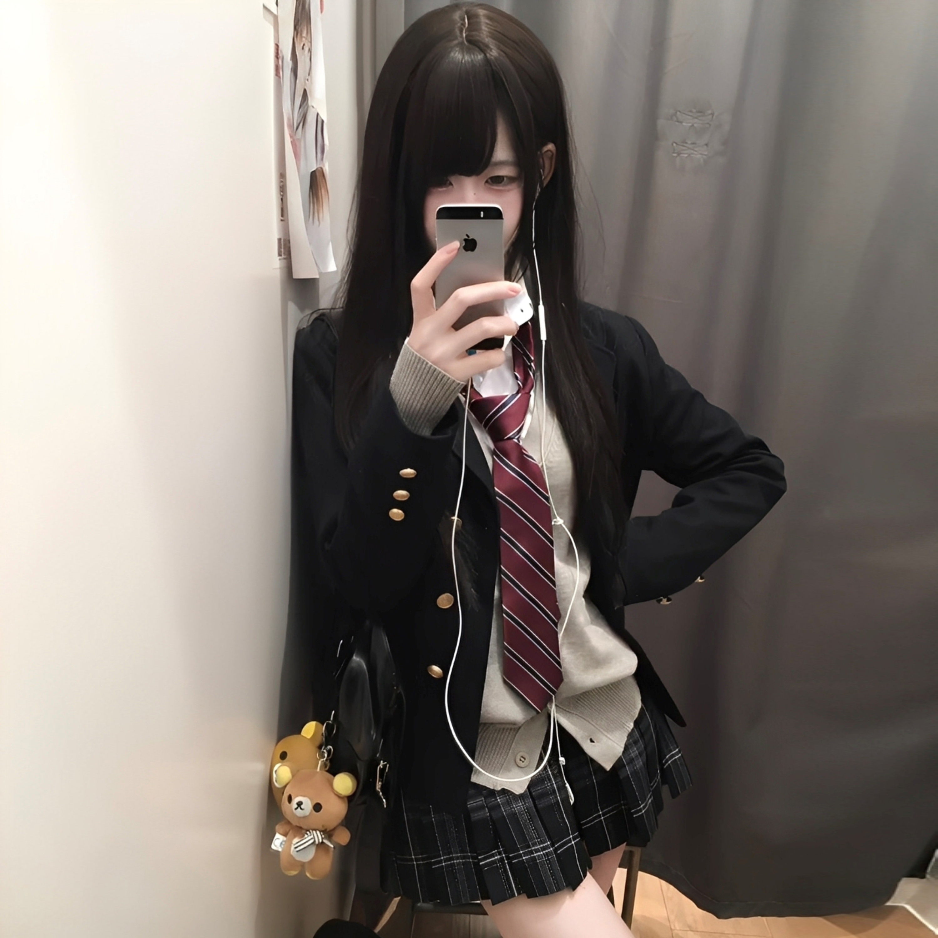 秋冬日系校供感黑色jk西服外套女学院风三粒扣西装徽章制服裙套装