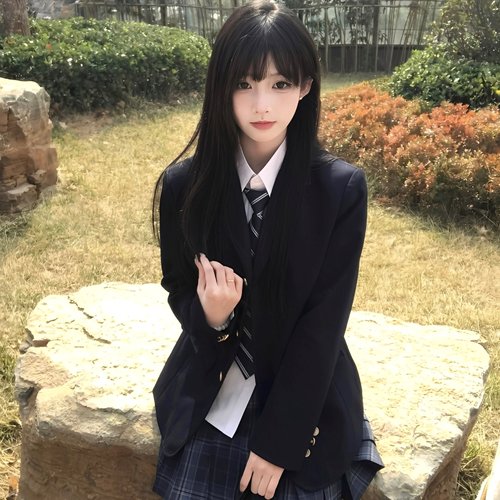 半袋麻豆原创jk西装外套女日系式学院风三粒扣西服校供感徽章制服