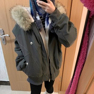 派克服宽松加厚绒工装 棉服女新爆款 外套 座山雕大毛领短款 2025冬季