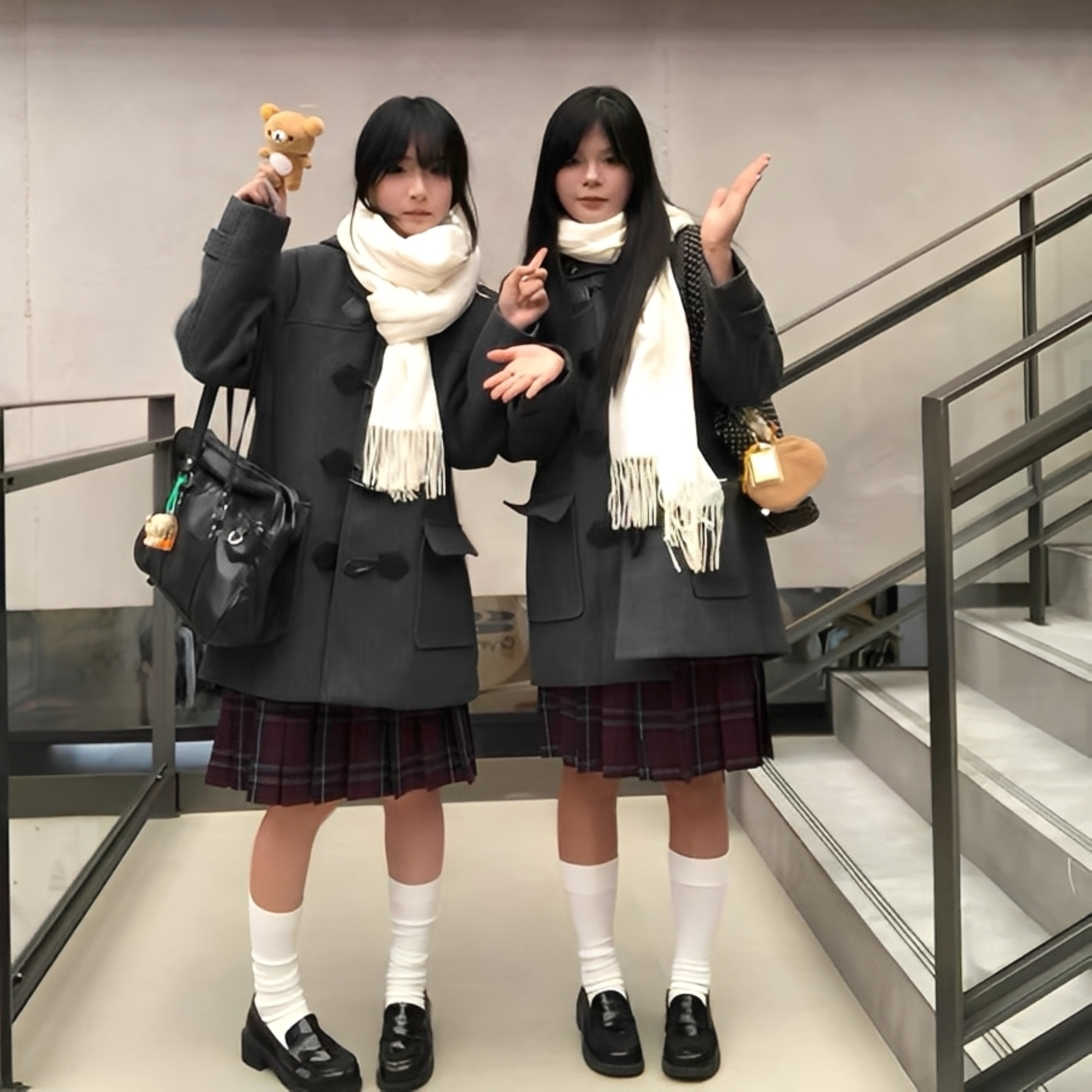 冬季学院风牛角扣毛呢子大衣女日系jk制服小个子中长款连帽外套