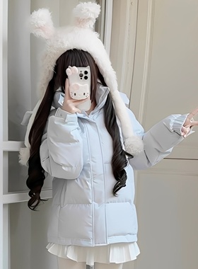 冬季2025新款爆款蓝色羽绒棉服女小个子棉衣袄宽松加厚面包服外套