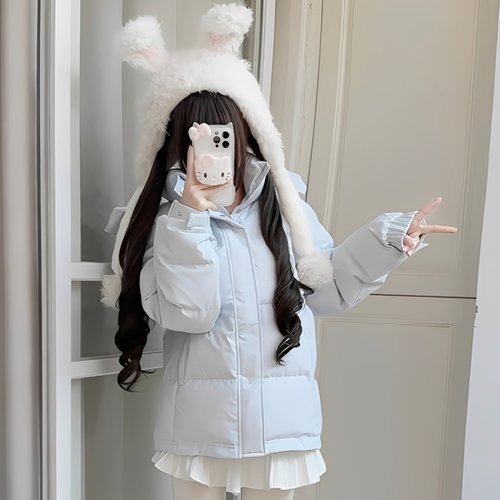 冬季2025新款爆款蓝色羽绒棉服女小个子棉衣袄宽松加厚面包服外套