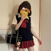 jk制服套装 原创正版 日系学院风红色格子裙校供感高腰半身百褶裙女