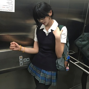 jk制服老头针织衫马甲背心日系学院风黑色V领无袖套头叠穿毛衣女