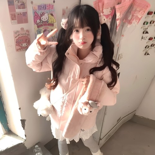 2025新款粉色羽绒棉服女冬季学院风小个子宽松棉衣加厚外套棉袄女