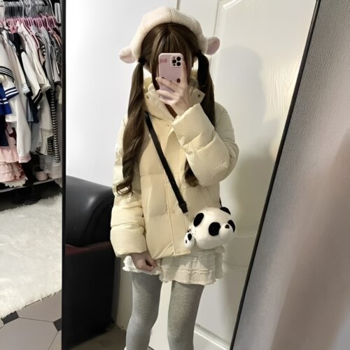 2026新爆款奶黄色羽绒棉服女冬季学院风小个子加厚棉衣袄宽松外套