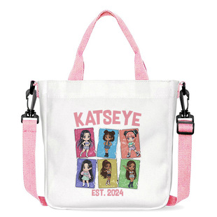 女士通勤休闲斜跨单肩托特包601123 KATSEYE 女团印花帆布包