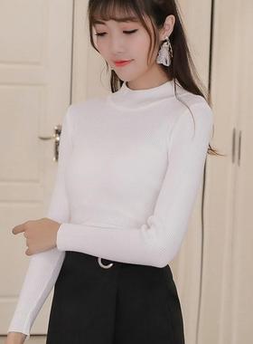 秋冬百搭2017新款韩版纯色半高圆领针织打底衫女长袖套头修身毛衣