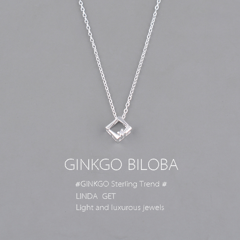 925纯银方块几何吊坠锁骨链女项链日常百搭新款轻奢高级礼物刻字