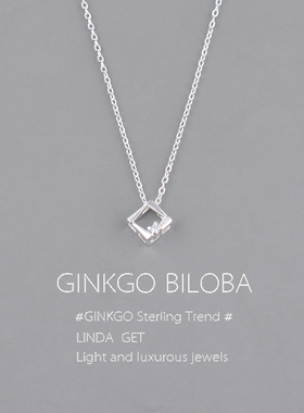925纯银方块几何吊坠锁骨链女项链日常百搭新款轻奢高级礼物刻字