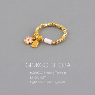 925纯银戒指古法福牌樱花爆闪碎银高级轻奢精致花朵弹力指环小众