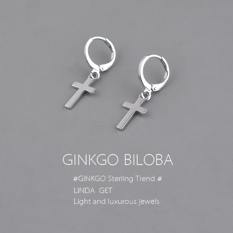 925纯银十字架耳环男嘻哈朋克耳钉高级轻奢2025年新款耳坠女耳饰