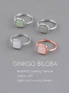 925纯银仿和田玉方糖戒指女复古轻奢小众指环复古优雅开口指刻字