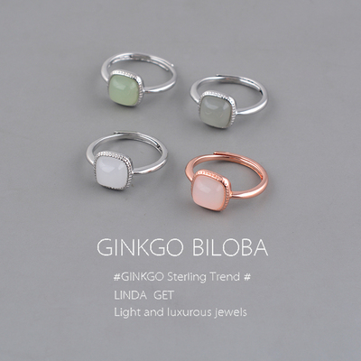 925纯银仿和田玉方糖戒指女复古轻奢小众指环复古优雅开口指刻字