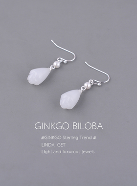 925纯银白玉兰花耳环复古高级