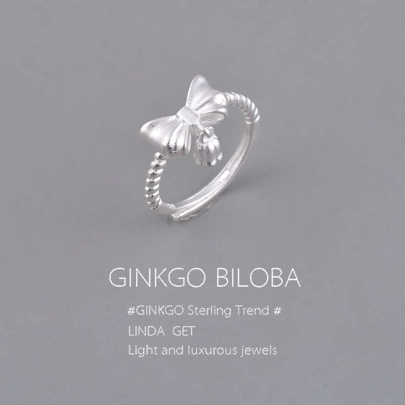 925纯银戒指女铃兰花蝴蝶结可调节开口戒2026新款送女友闺蜜刻字