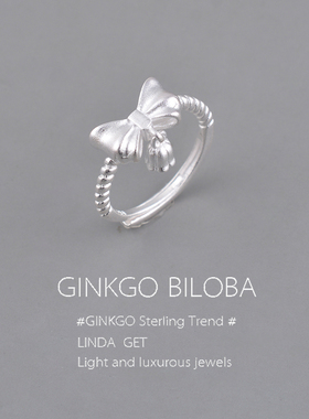 925纯银戒指女铃兰花蝴蝶结可调节开口戒2026新款送女友闺蜜刻字